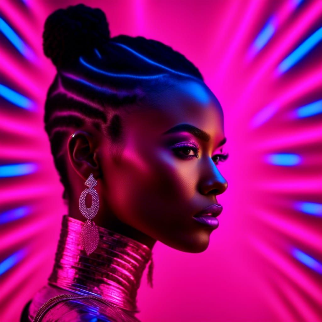 Striking Neon Silhouette Portrait in Extreme Close-Up