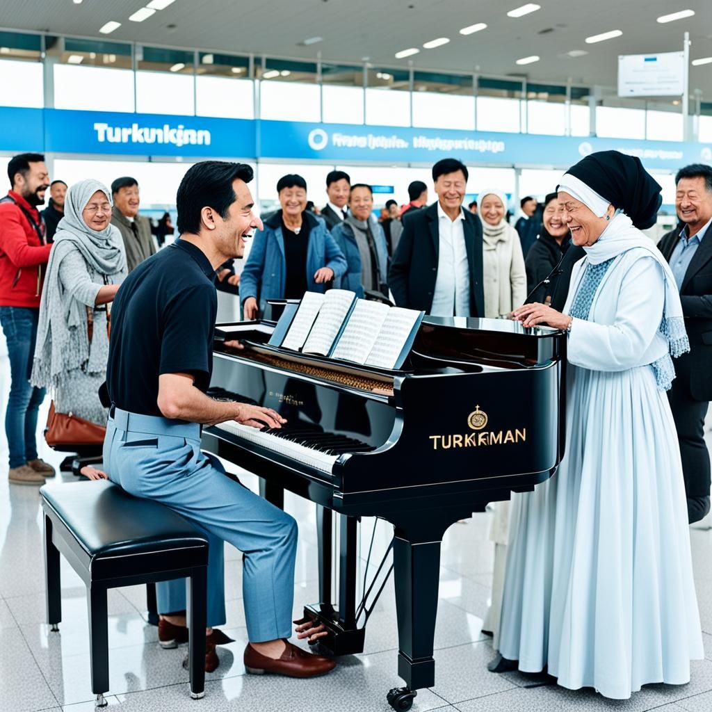 Turkmen Psychologist Plays Piano at Airport