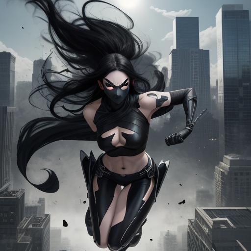 Pale Woman Engulfs Villain in Smoke, Double Exposure