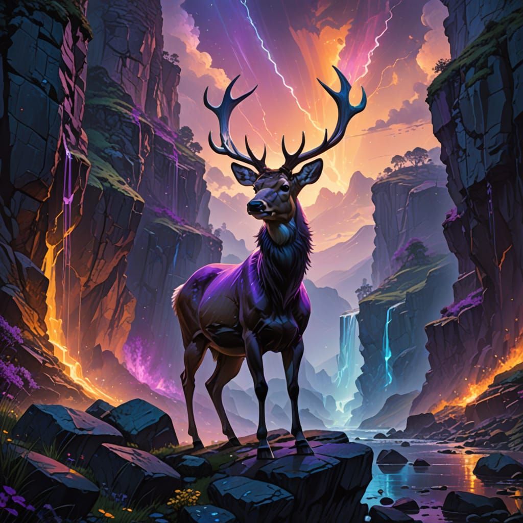 Mystical Deer on Ancient Cliffs: Dark Fantasy Art