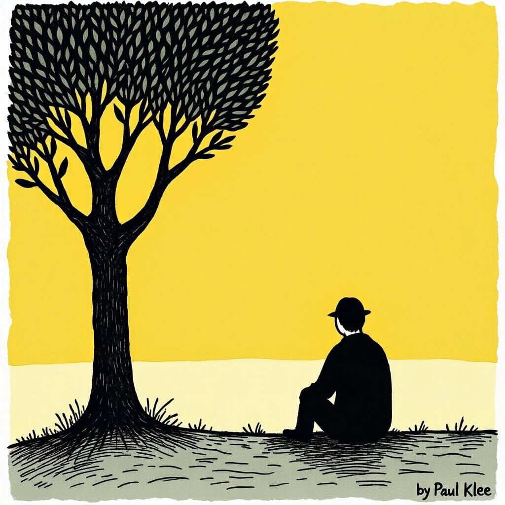 Solitude at the Horizon in Minimalist Ink Drawing