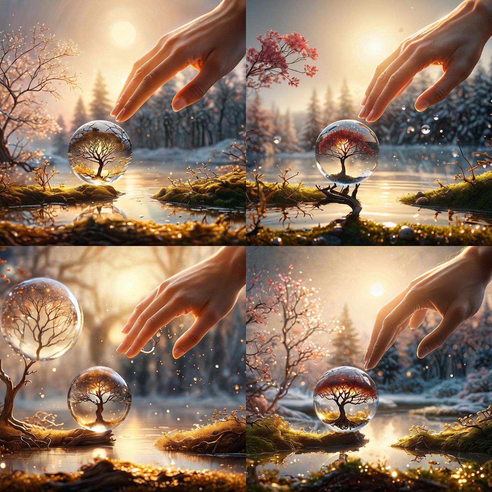Woman's Hands Cradle Glass Sphere with Radiant Tree
