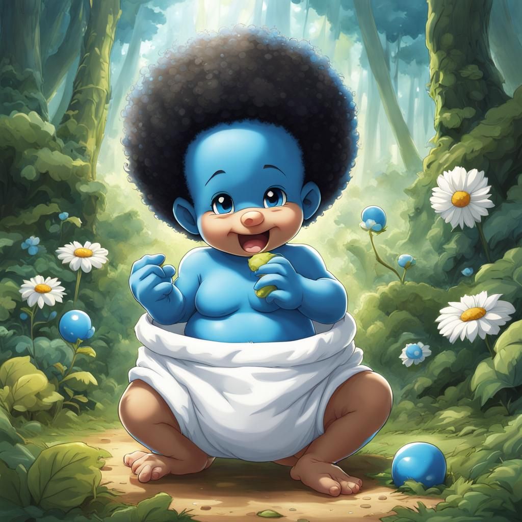 Baby Smurf with Afro in Anime Art Style
