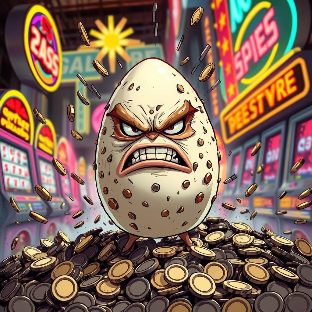 Angry Egg's Vegas Coin Catastrophe: Syd Mead Style