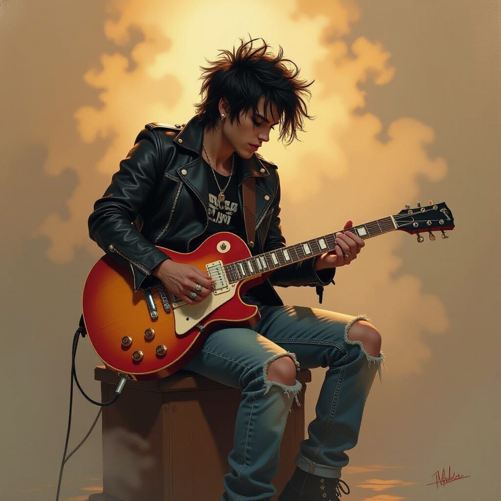 Punk Rocker Guitarist in Dramatic Lighting