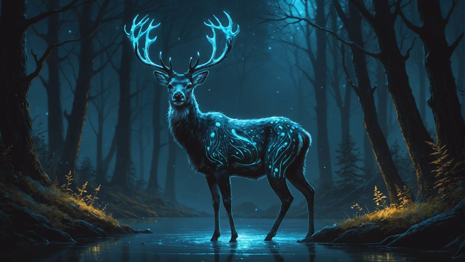 Bioluminescent Fantasy Deer in the Dark