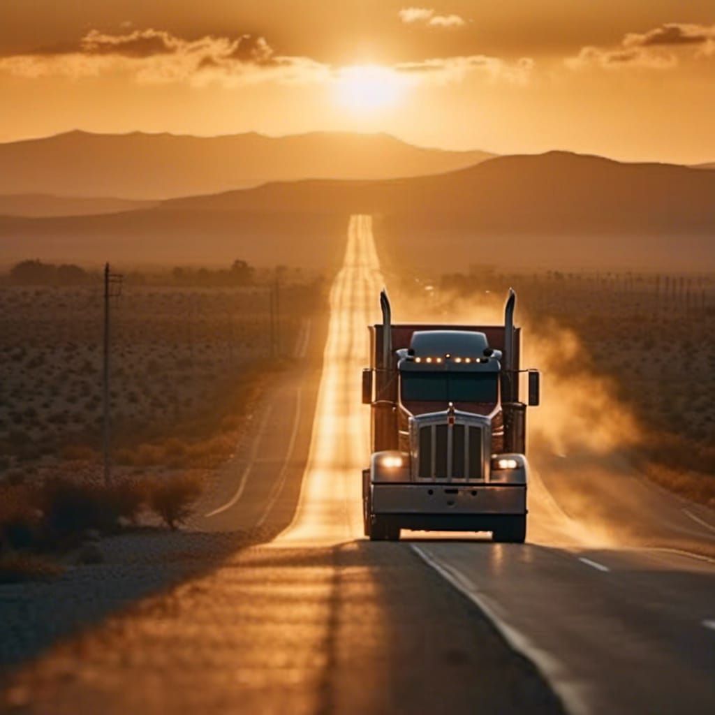 <lora:Truck:1.0> Massive semi truck , cruising down the highway, detailed.