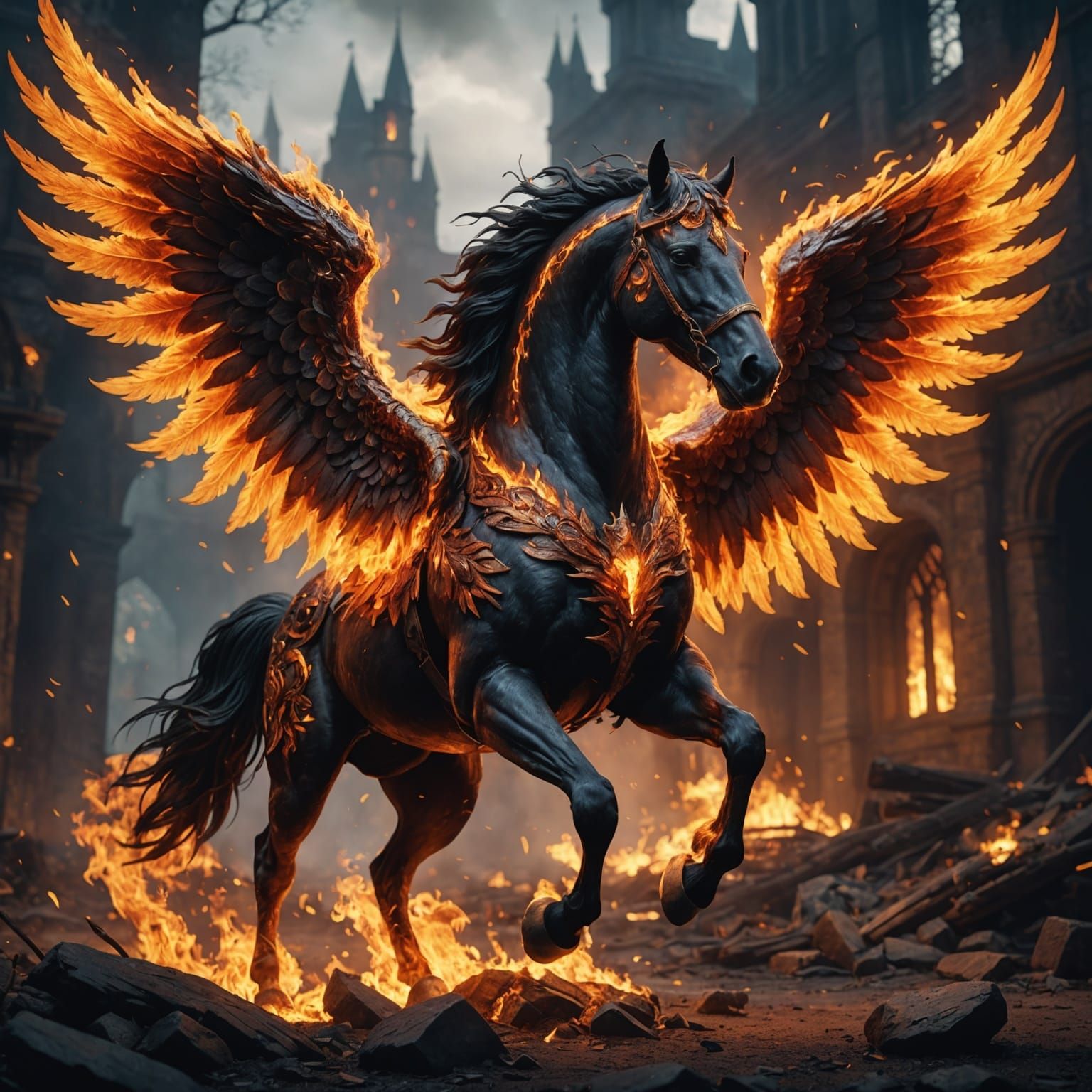 Fiery Winged Horse: Fantasy Concept Art