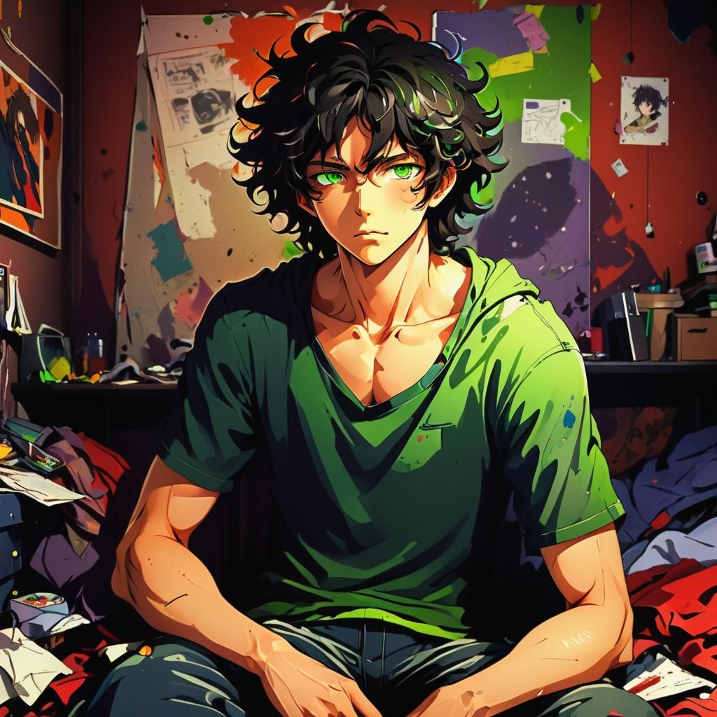 Chiseled Anime Hero in Moody, Vibrant Hues