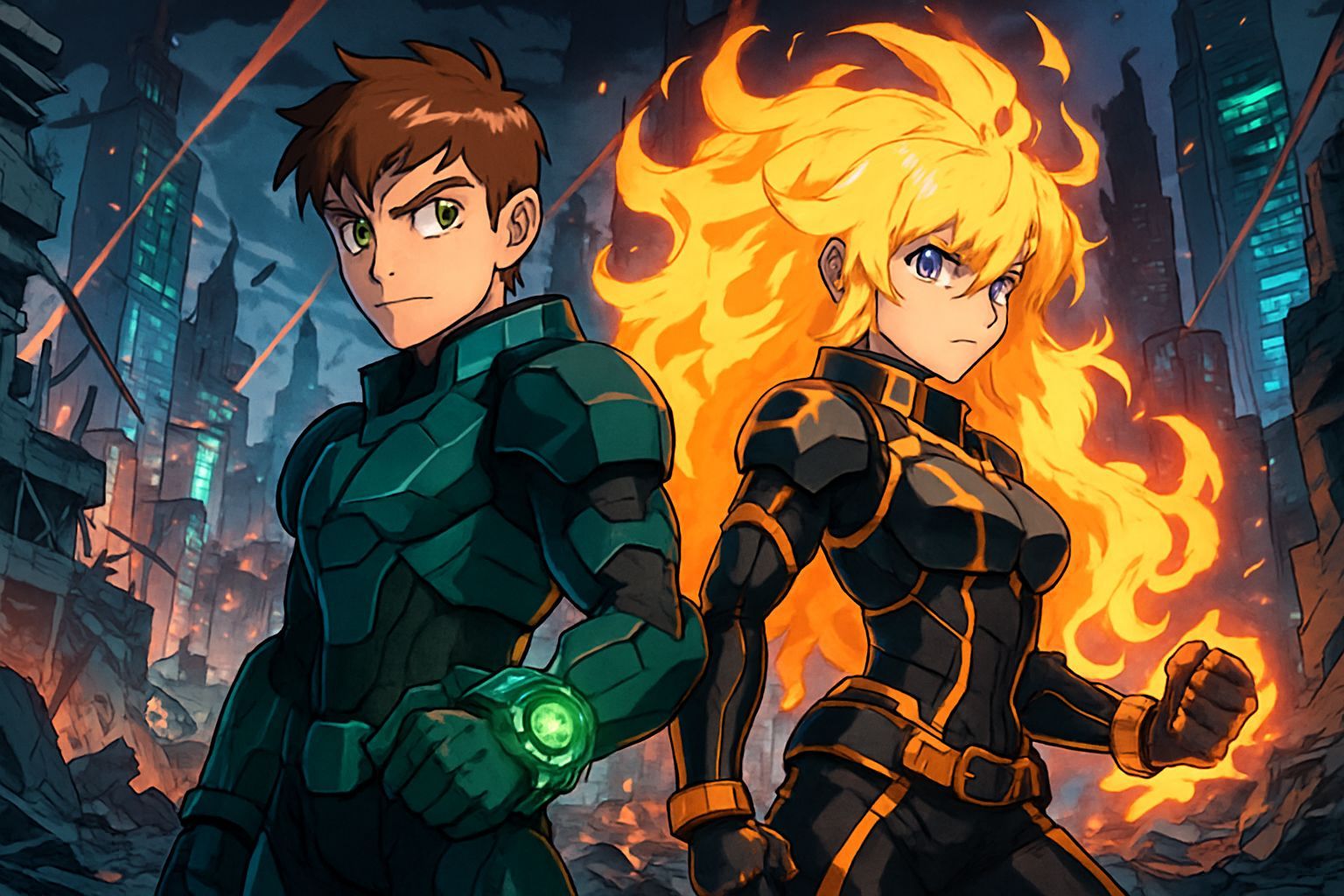 Ben 10 and Yang Xiao Team Up in Anime Style