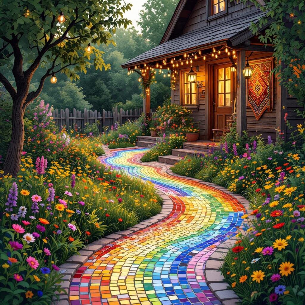 Enchanting Garden Path Illustration in Storybook Style
