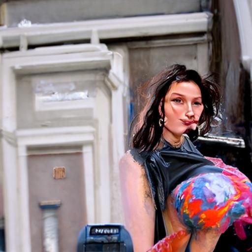 Bella Hadid Portrait in Oil Painting Style