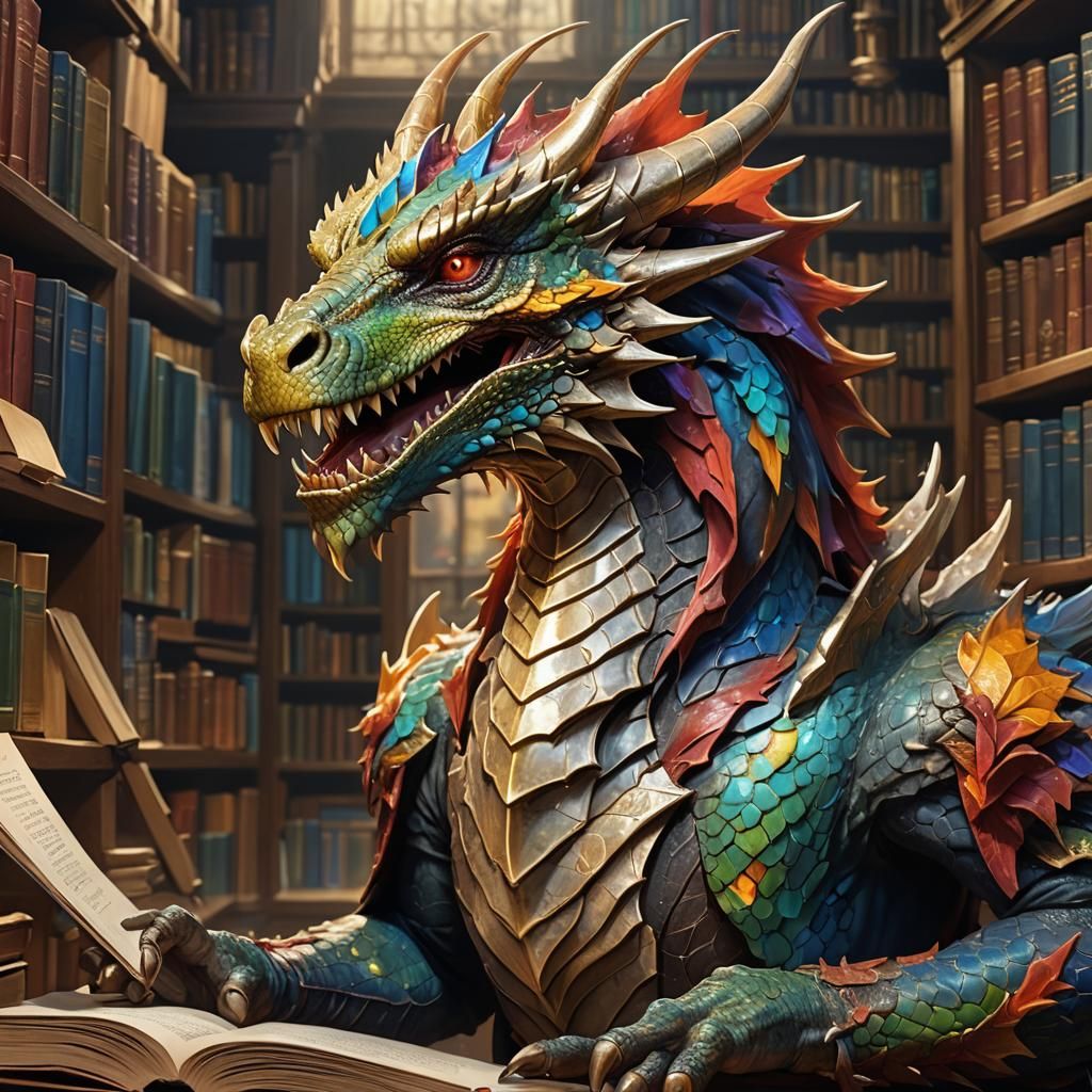Hyperrealistic Librarian Dragon Concept Art