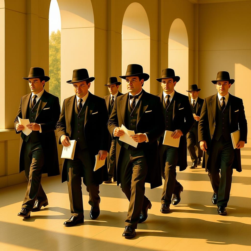 Victorian Gentlemen Procession in Golden Light