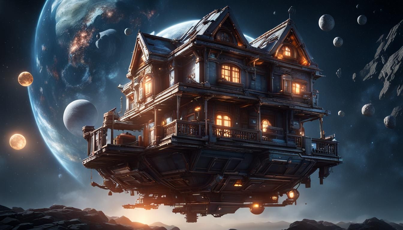 House Floating in Space: 3D Game Cinematic