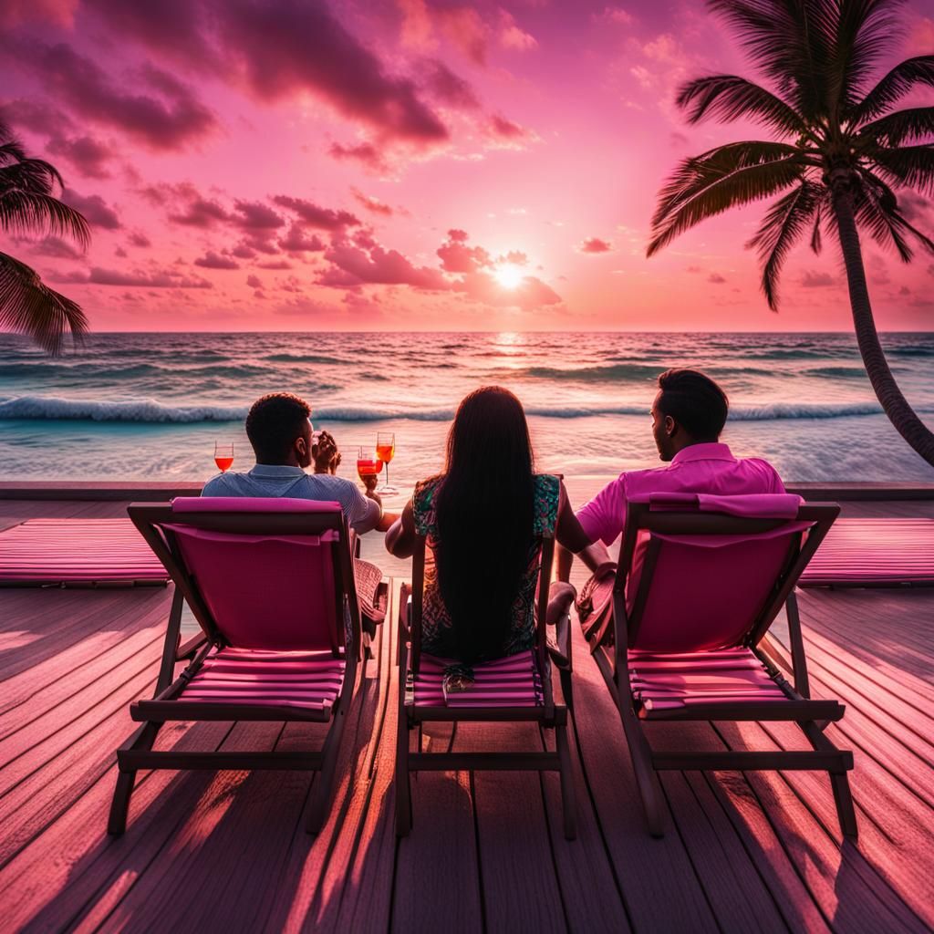 Caribbean Sunset Cocktail Scene in Hyperrealism