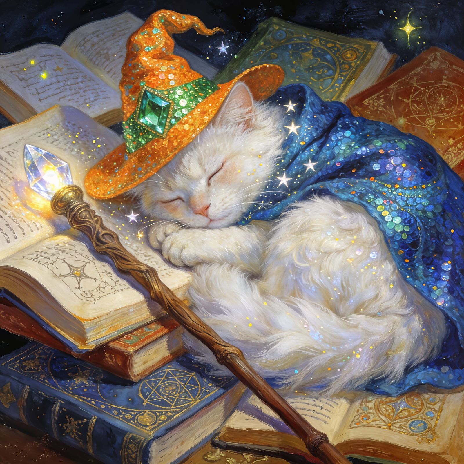 Sleeping Wizard Cat in Sequins