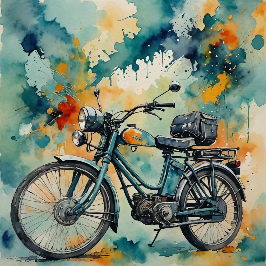 Abstract Watercolor Motorcycle Art with Fine Details