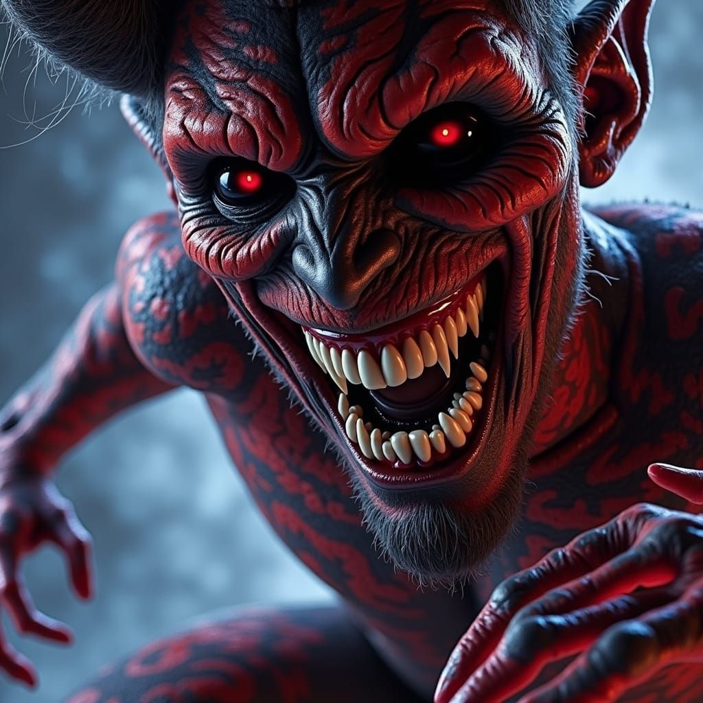 Demonic Portrait in Red and Black with Bokeh