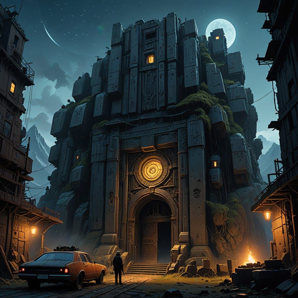 Majestic Mountain Kingdom Under Starry Night Sky