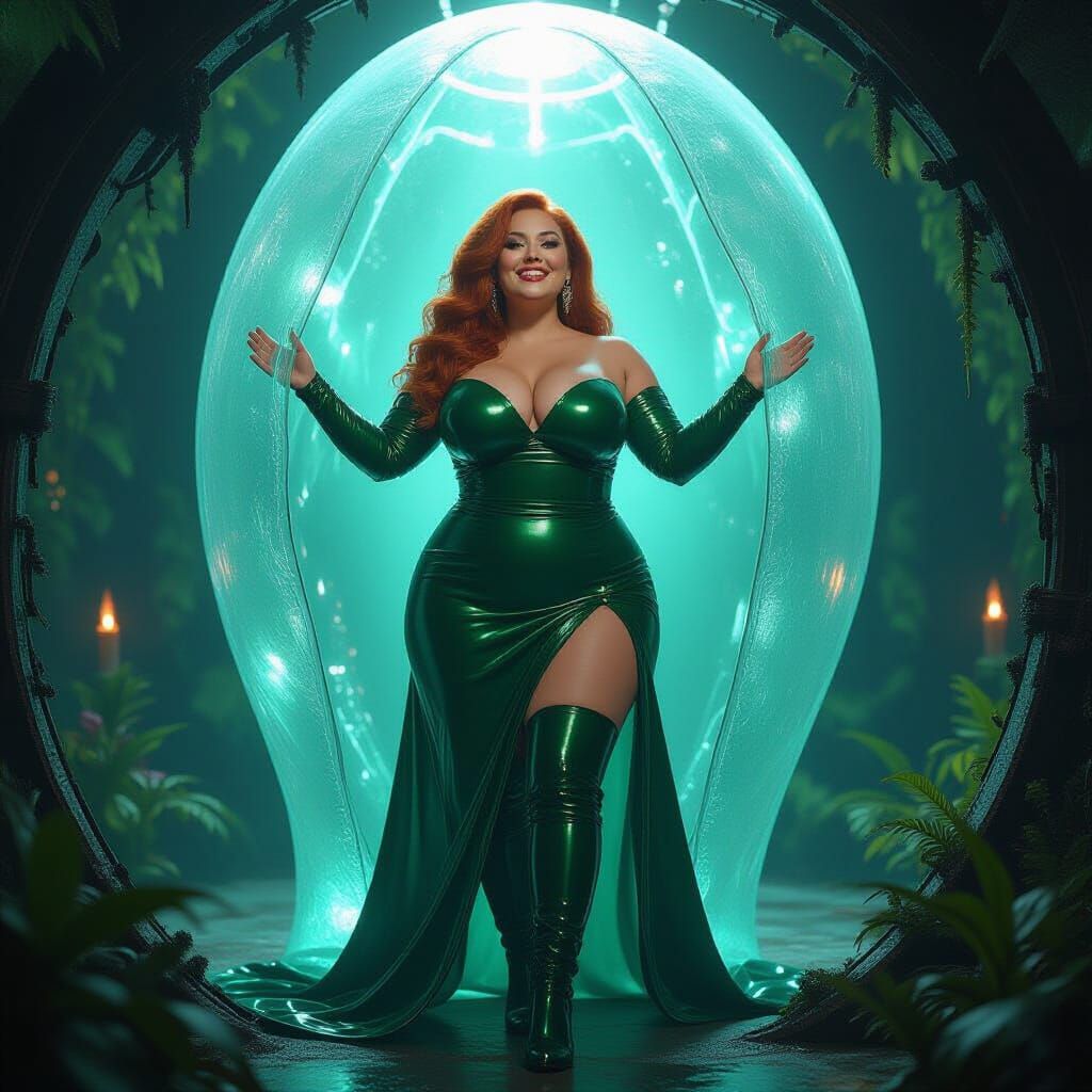 Woman in Emerald Gown in Alien Hive