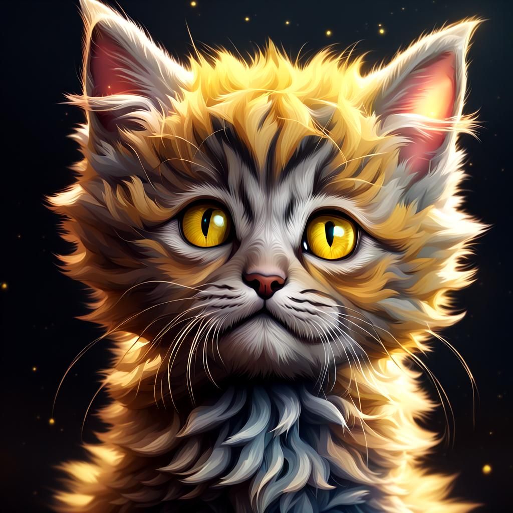 Cute Kitten with Yellow Eyes: Detailed Matte Painting