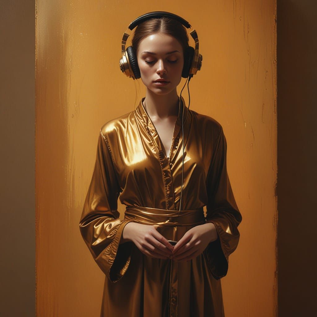 Enigmatic DJ Goddess in Oil on Canvas
