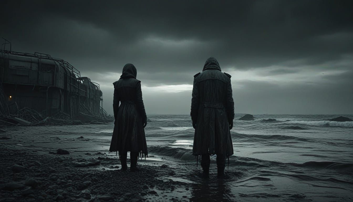 A Lone Figure Adrift in a Polluted, Post-Apocalyptic Wastela...