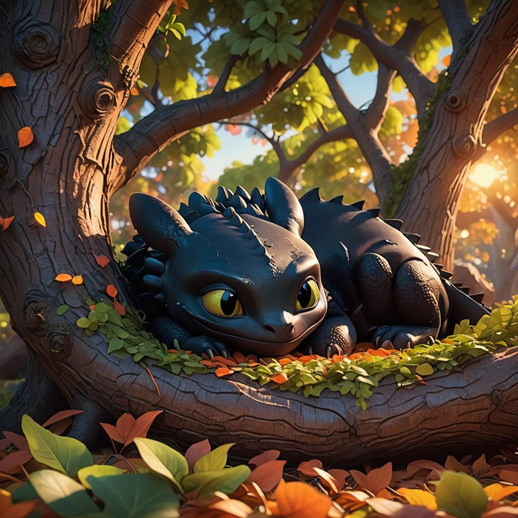 Vibrant Toothless Captured in Whimsical Pixar-Inspired Scene