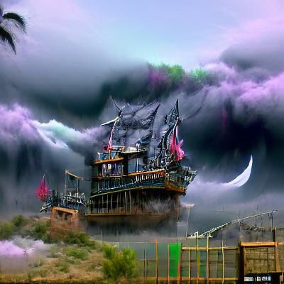 Spectacular Ghostly Pirate Ship Digital Matte Painting
