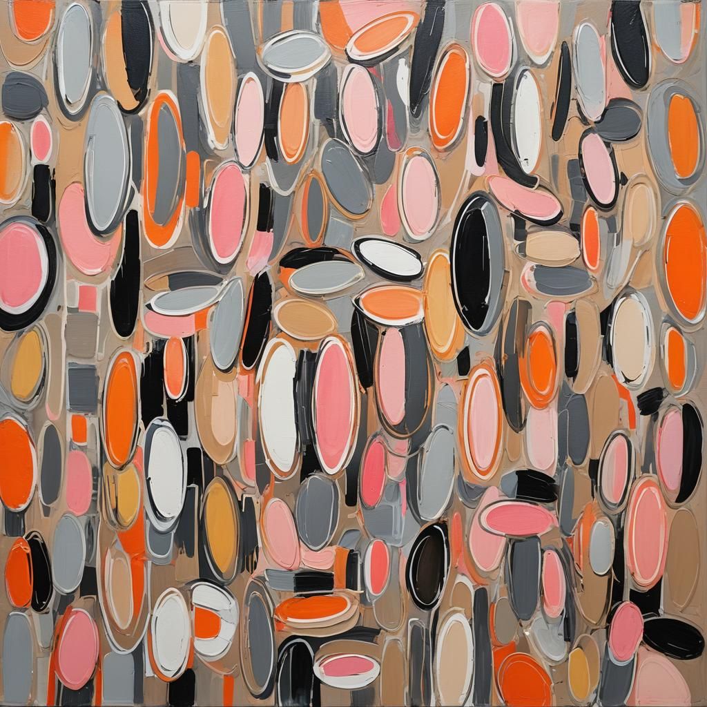 Abstract Geometric Painting with Neon Accents in Gouache Sty...