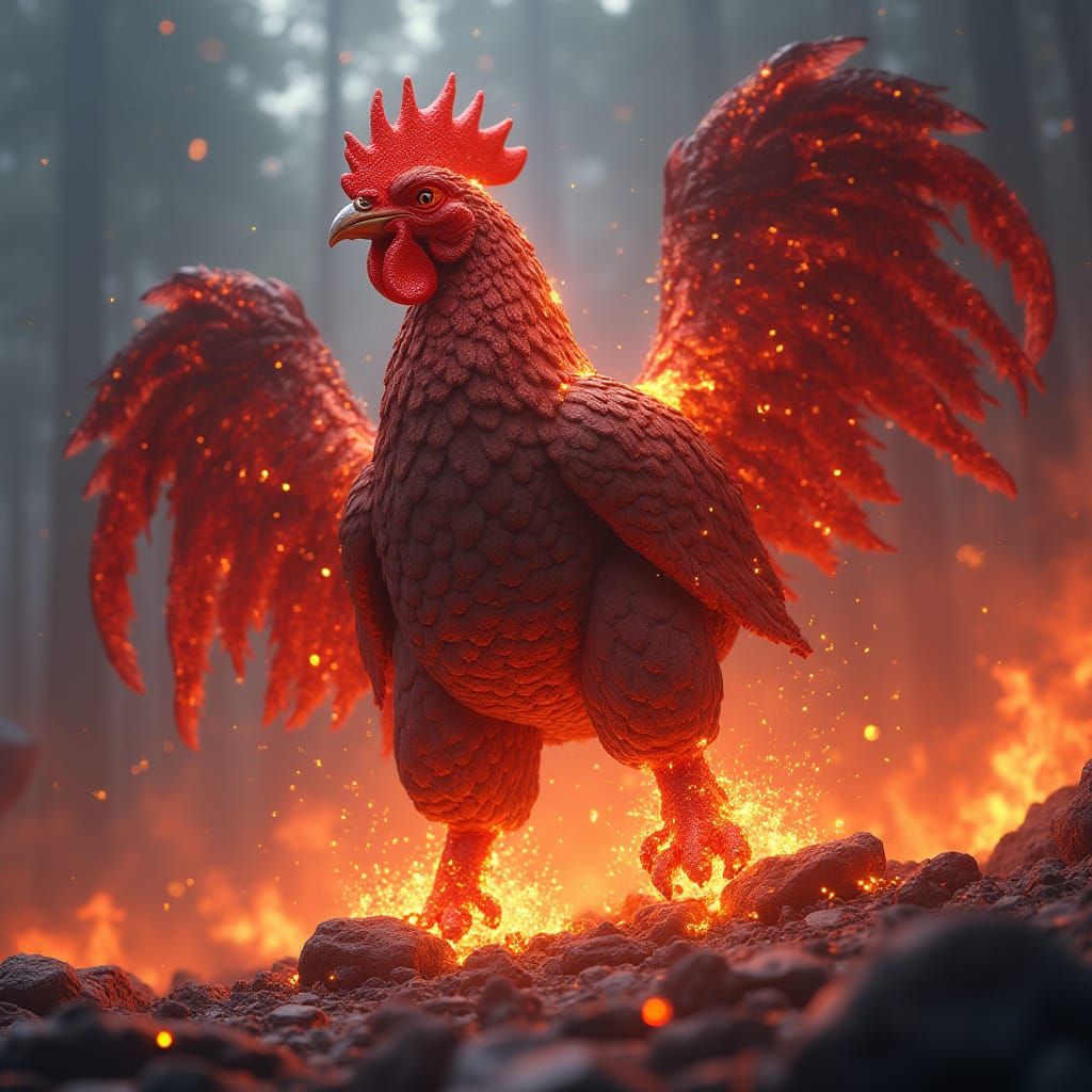 Fiery Lava Chicken: A Volcanic Anime Monster