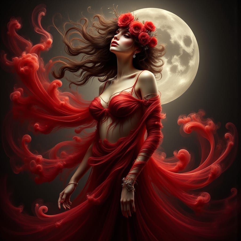 Gothic Romance: Crimson Beauty Under Moonlight