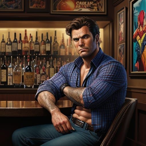 Man Drinking Wine at Bar in Comic Book Style