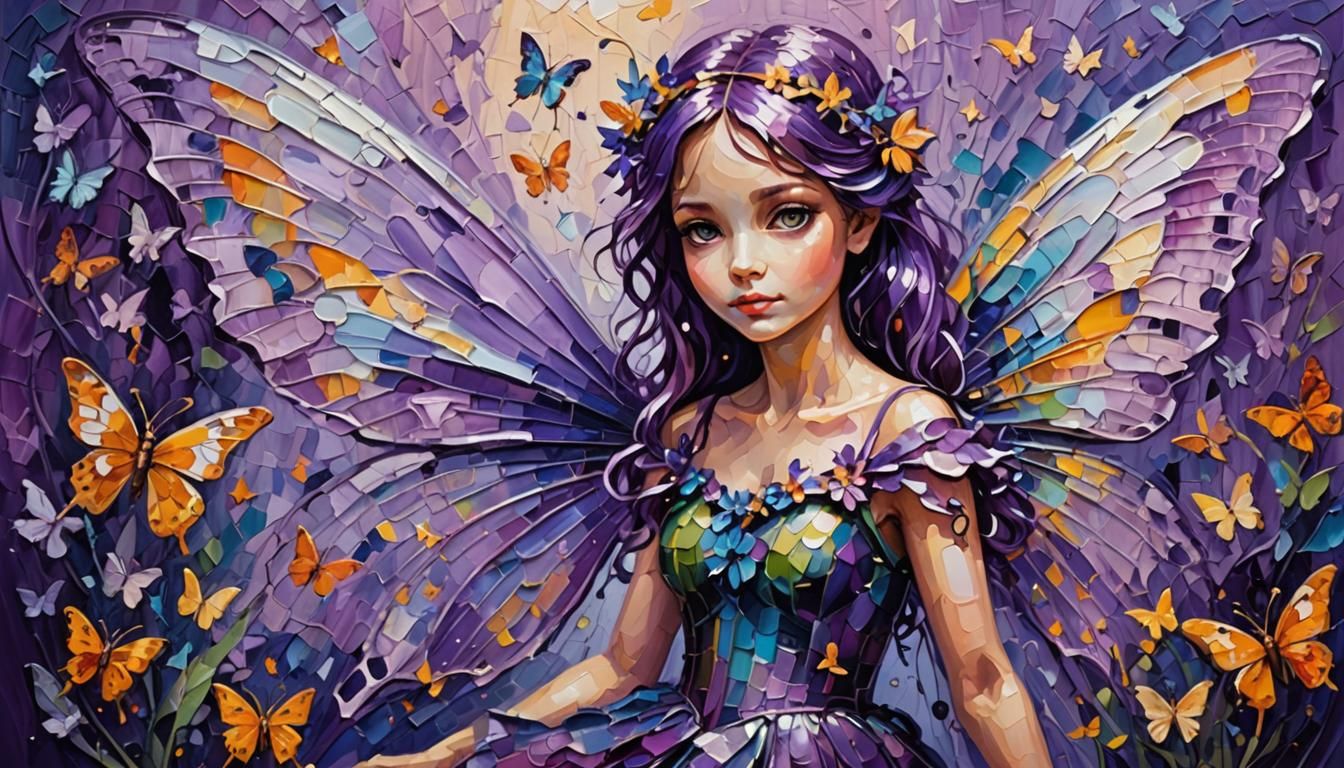 Spectral Fairy with Butterfly Wings as Oil Painting