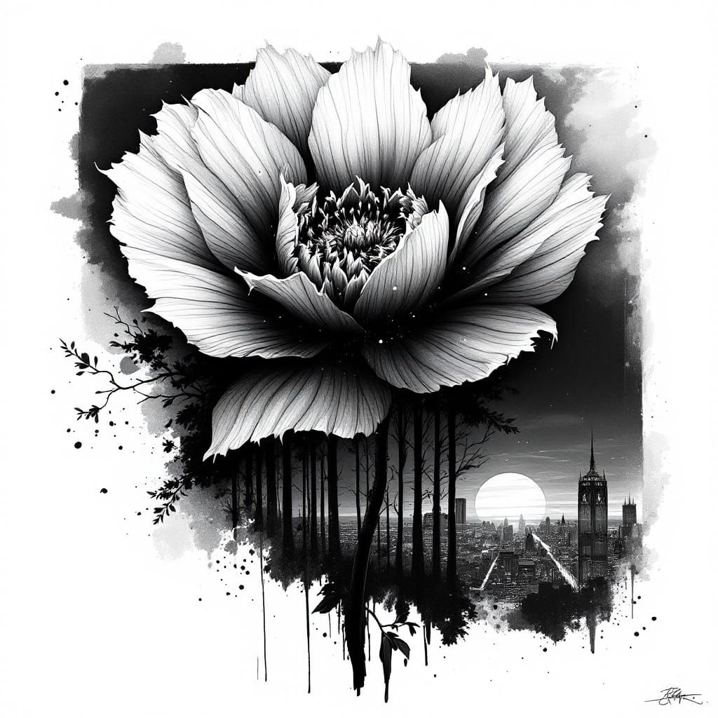 Moody Black and White Art Pieces in Ink, Watercolor, and Dou...