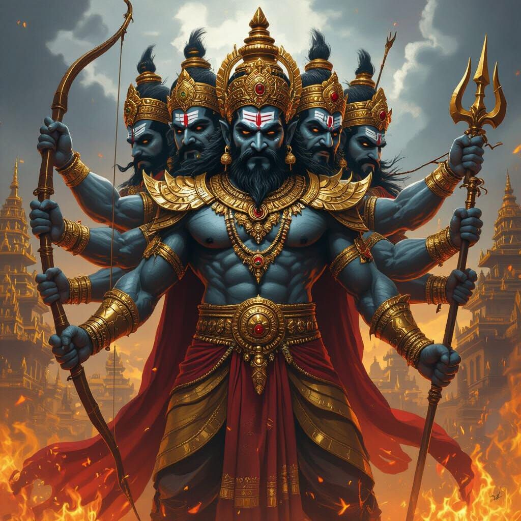 Majestic Ten-Headed Ravana with Golden Armor
