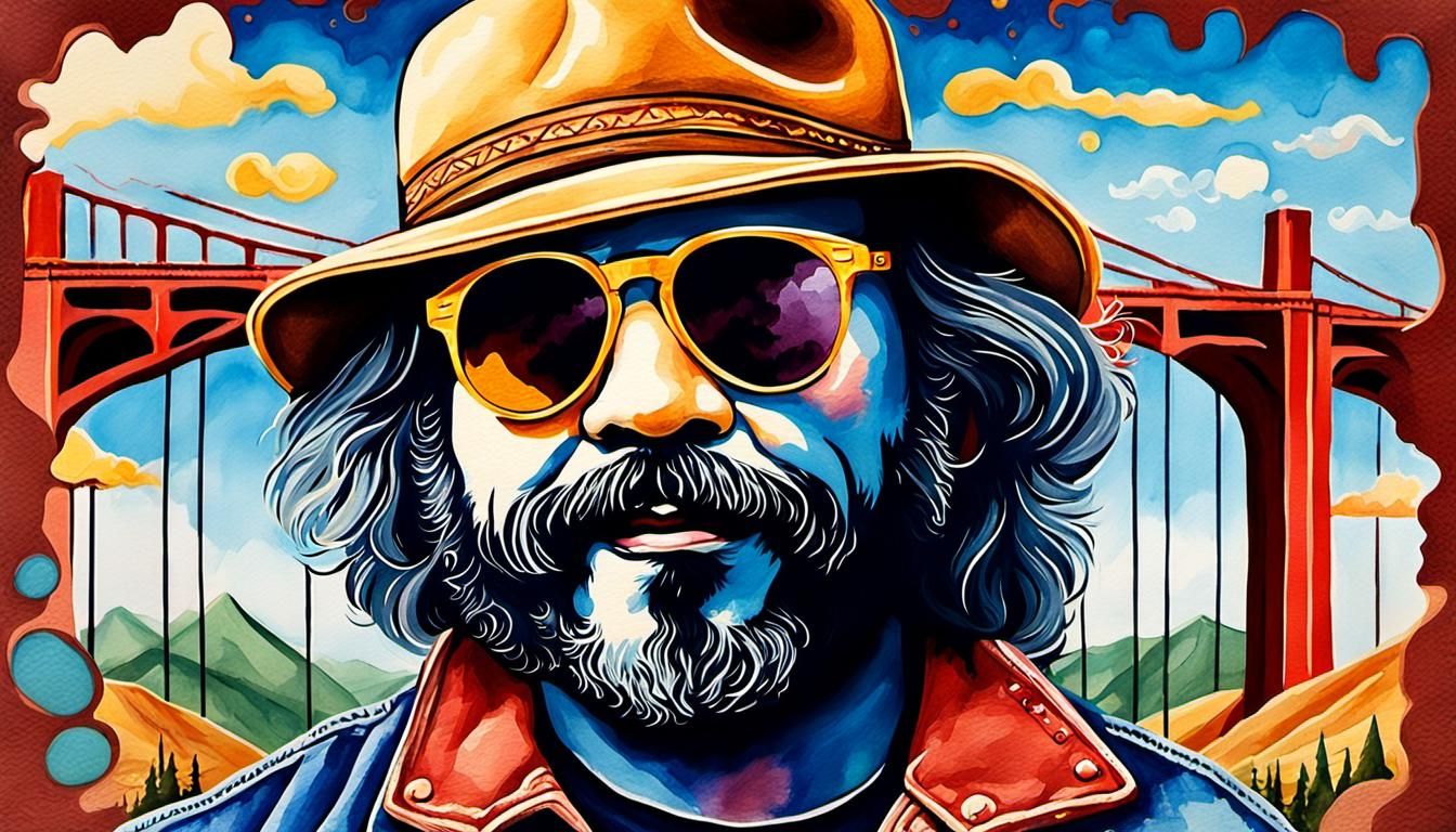 Jerry Garcia Pop Art Mural with Golden Gate Bridge