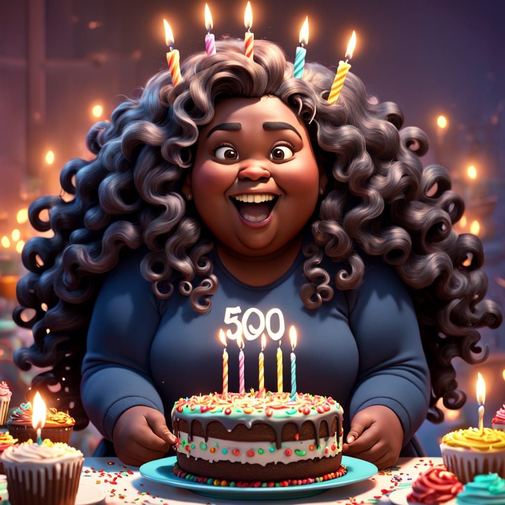 Happy Teenage Girl Blows Cake with 1000 Candles in Vibrant D...