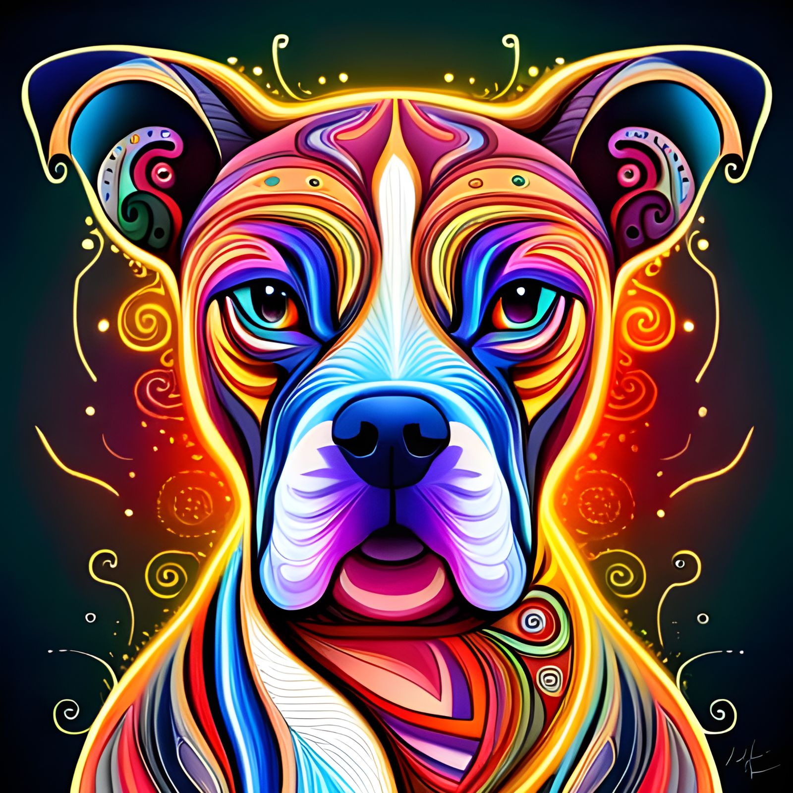Whimsical Boxer Dog with Fractal Zentangle Design