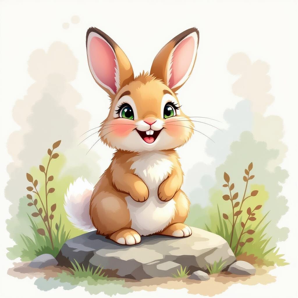 Laughing Bunny in Watercolor Illustration Style