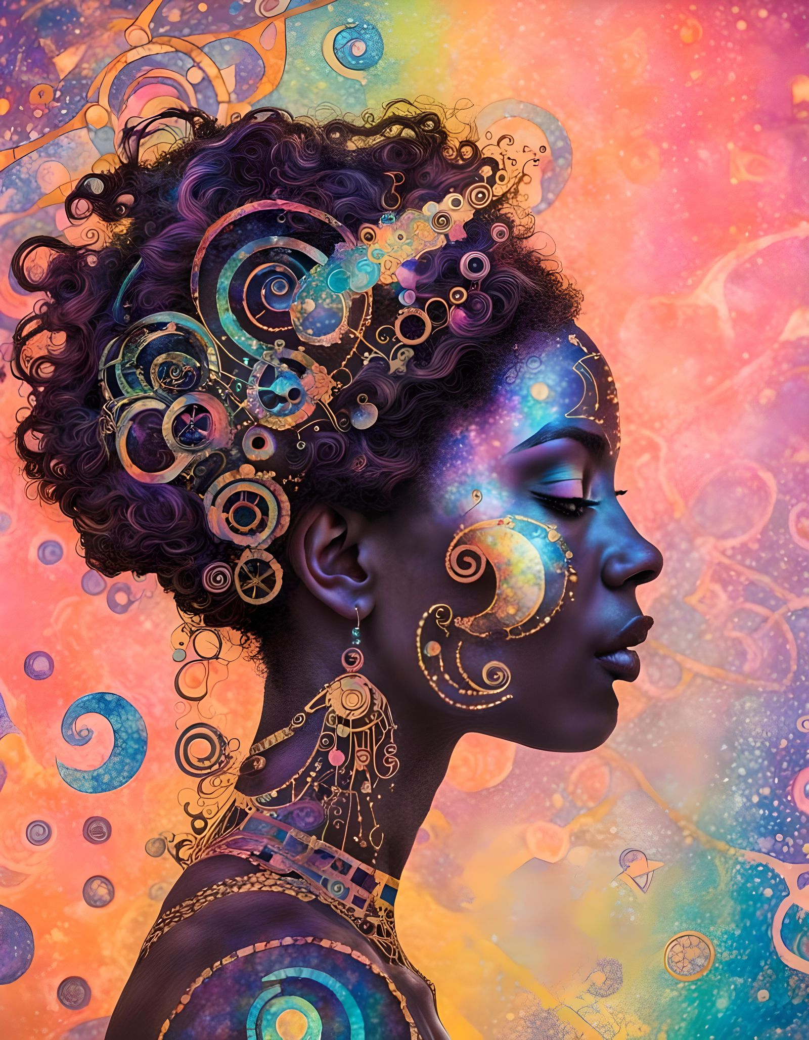 Celestialpunk Goddess in Psychedelic Afrofuturism