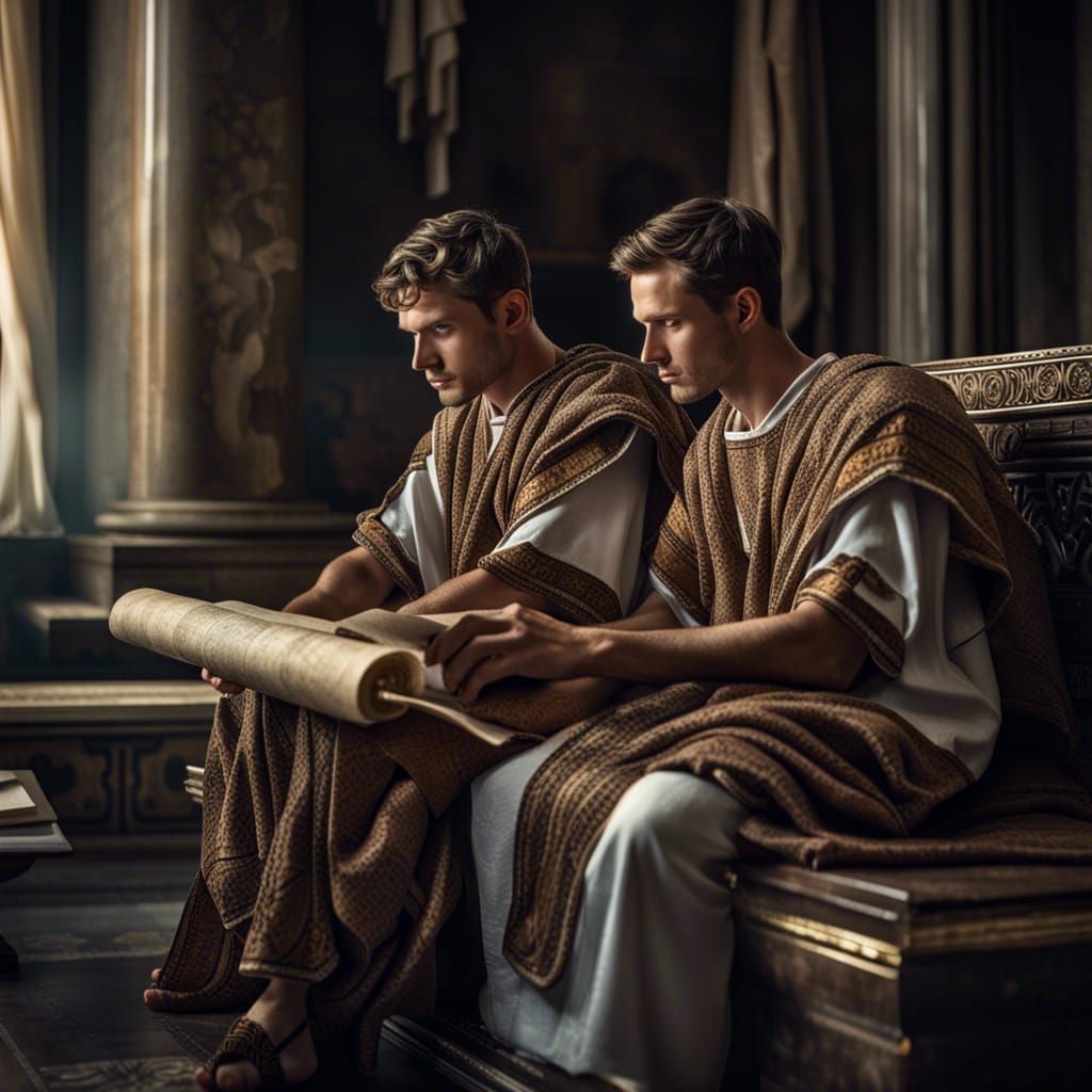 Ancient Roman Nerds Reading a Scroll