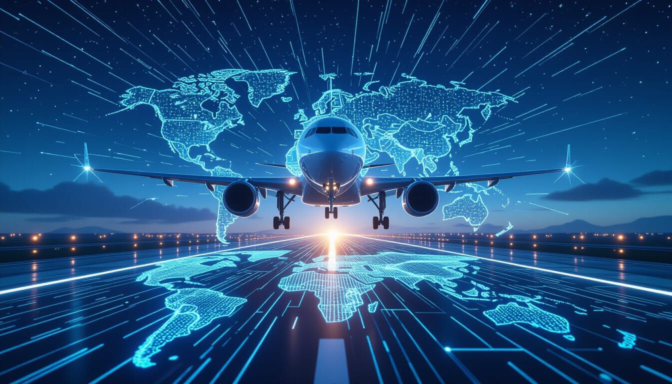 Airplane Transforms to Light Over Digital Map