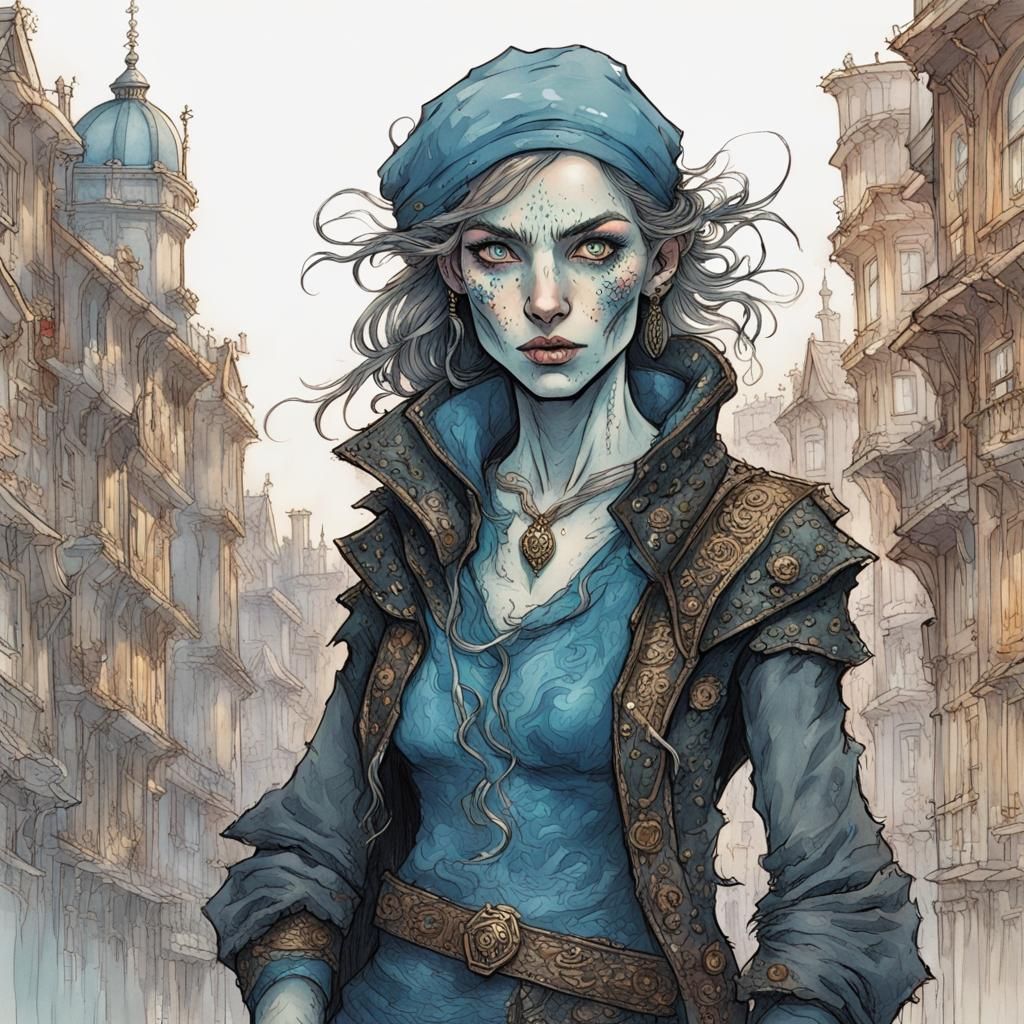 Ornate Portrait of a Female Half-Troll Rogue