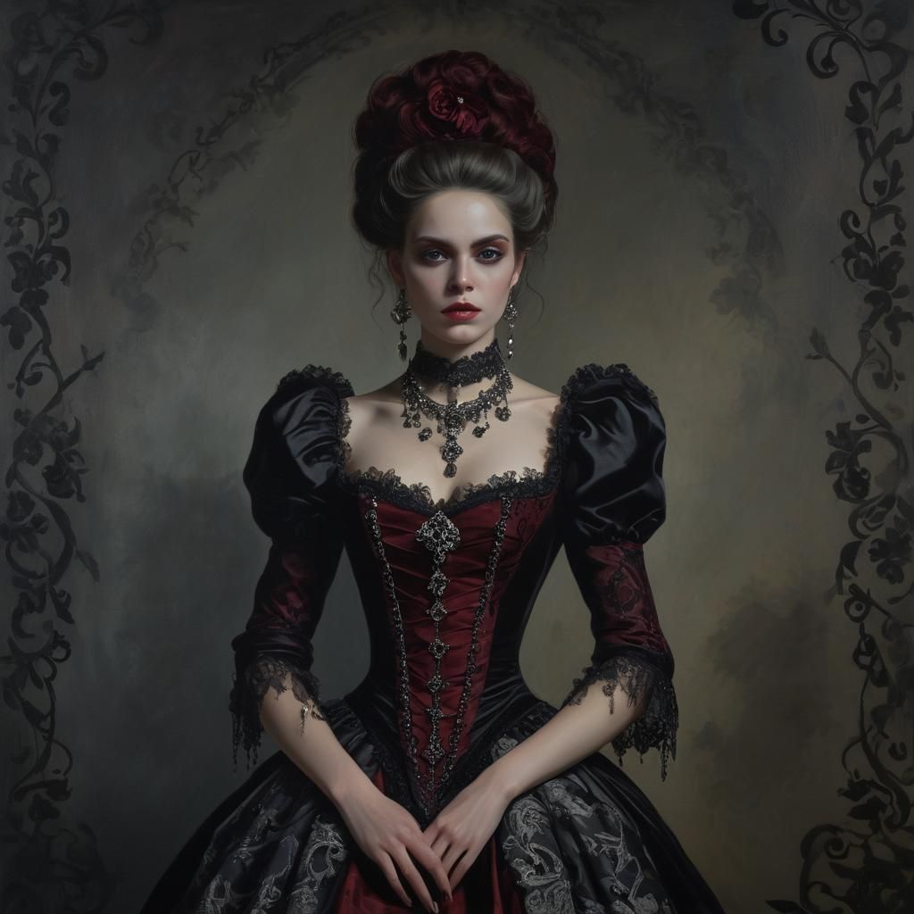 Gothic Rococo Woman in Baroque Oil Painting