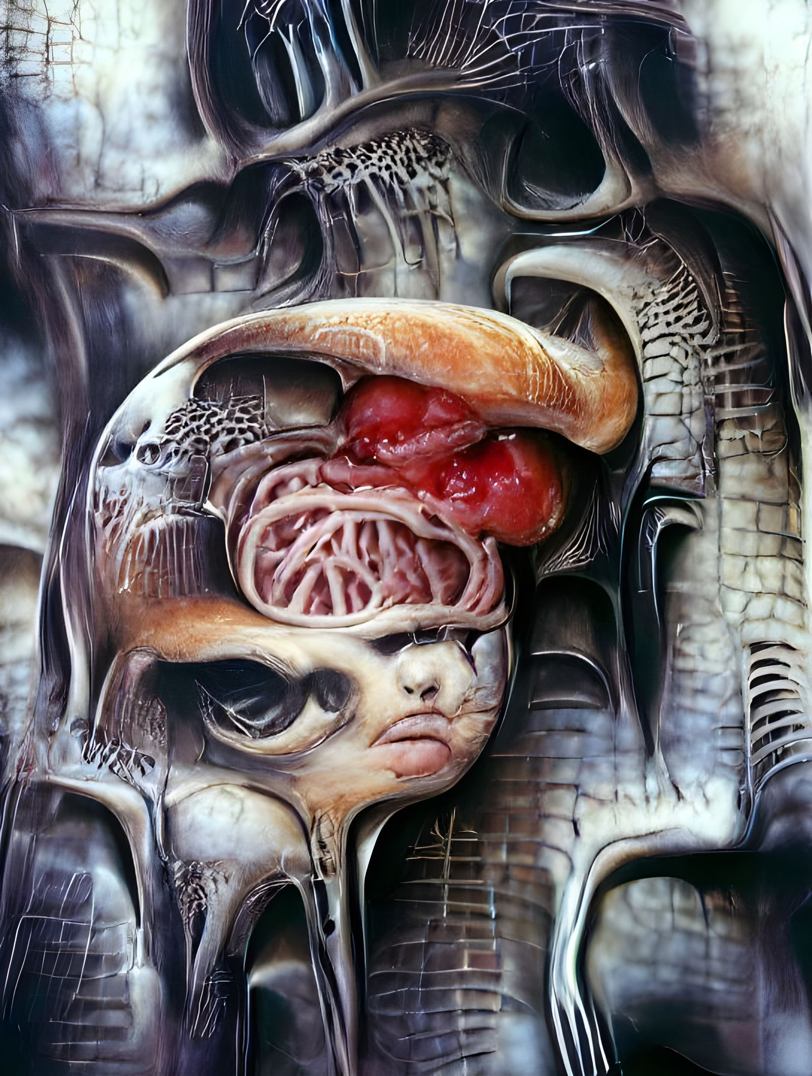 Tumor Devouring Brain in Giger Style