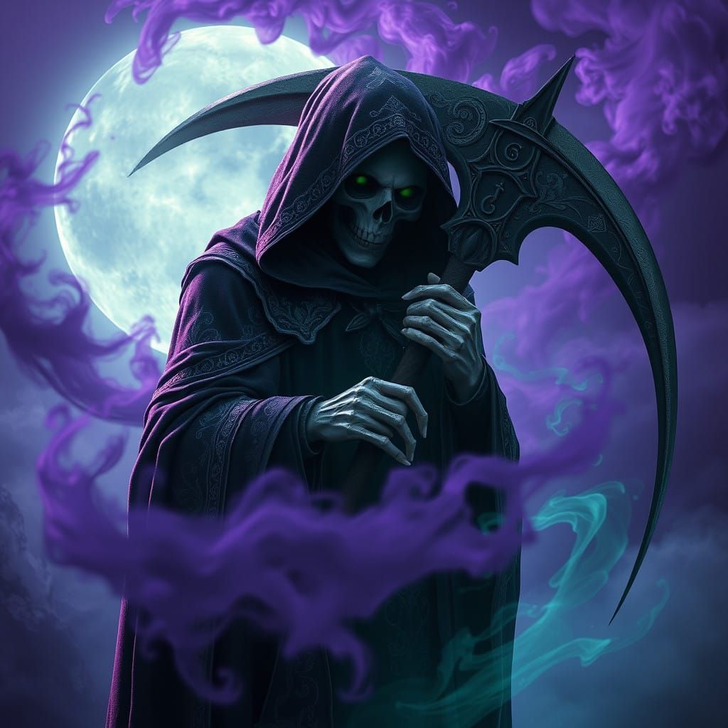 Grim Reaper in Dark, Mystical Landscape