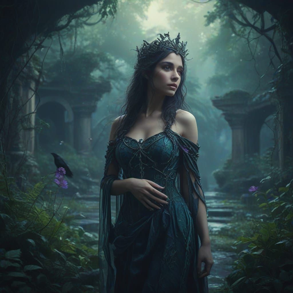 Goddess Radiance in Fantasy Ruin Landscape