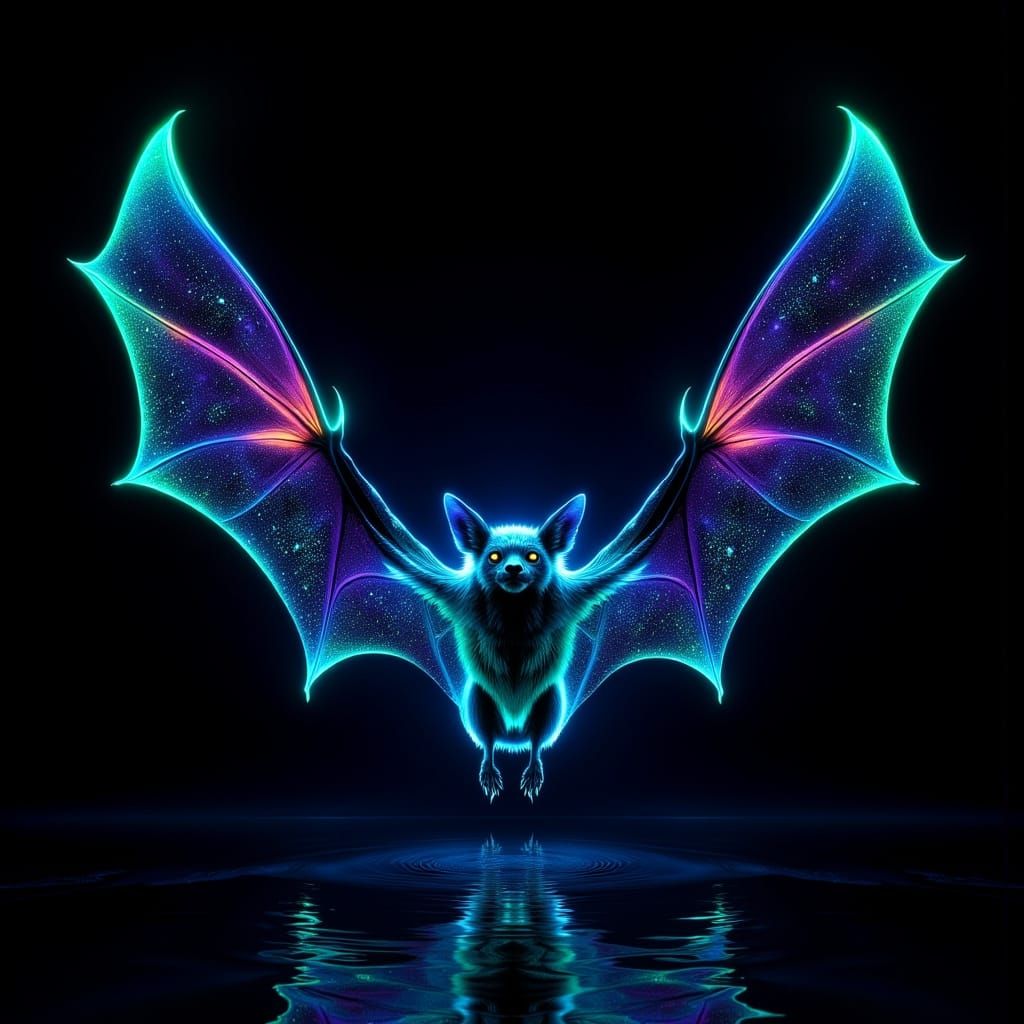 Ethereal Bioluminescent Bat in Neon Glow